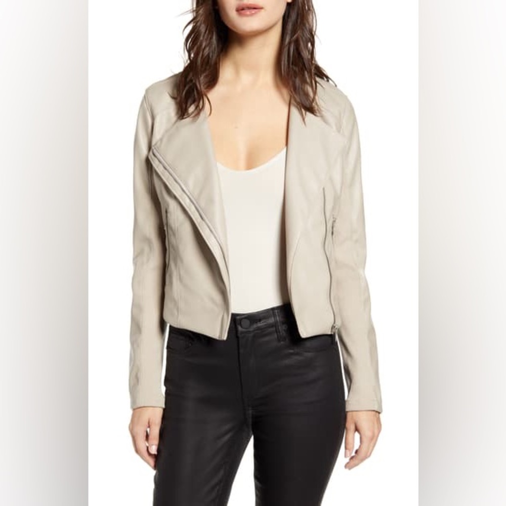 Blank NYC Beige Faux Leather Biker Jacket